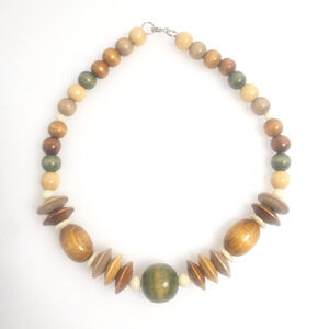 Multicolor Wood Necklace Beads Plastic Oval Disc Gold Brown Green Cream Mustard